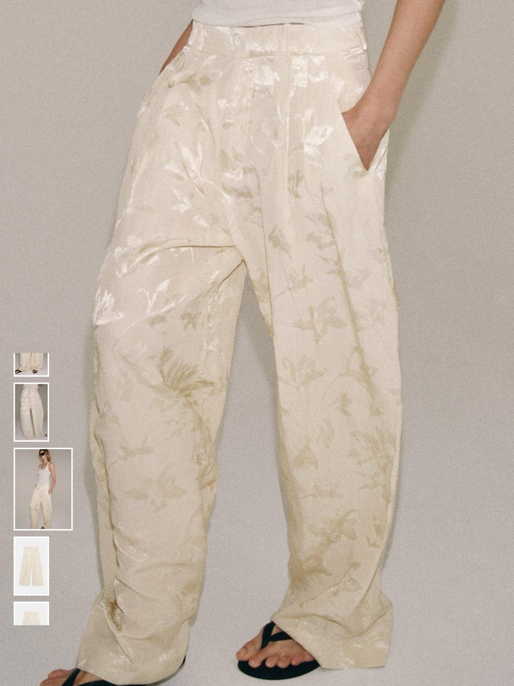 Zara Cream Floral Satin Wide-Leg Pants